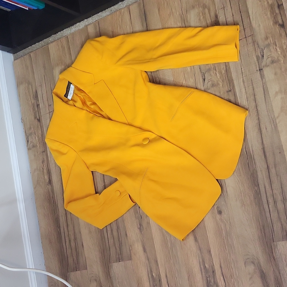 Vtg 80s 90s DONNA KARAN Orange Oversized Longline Wool Crepe 1 Button Blazer - Picture 2 of 16